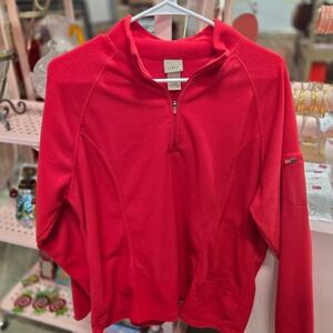 LL Bean Fleece Pullover Women's Red 1/4 Zip Floral Accent Activewear